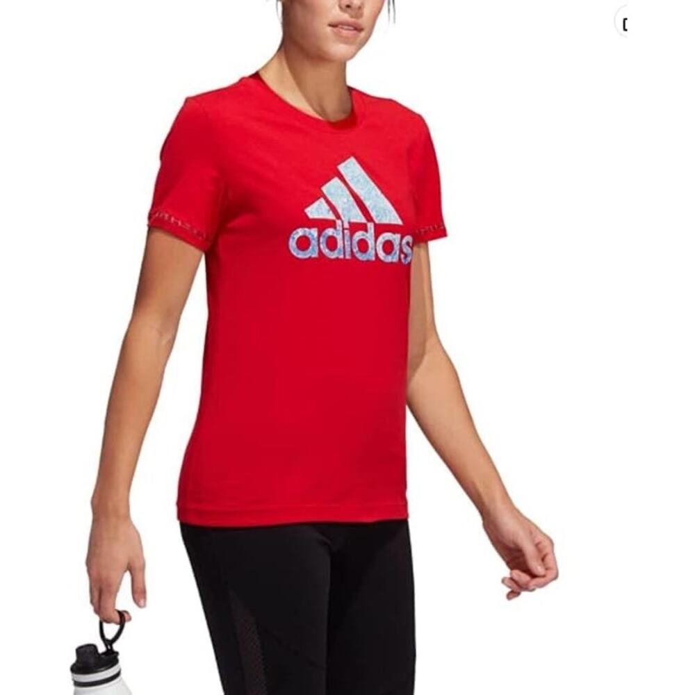 adidas Womens Badge of Sport Cotton Logo T-Shirt Scarlet m nwt